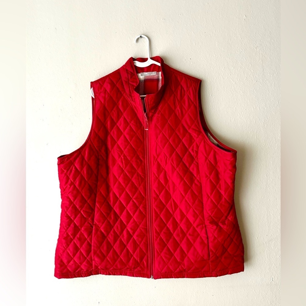 Vintage Lee Woman's Red Vest Small Diamond Quilted‎ Plus Size 3X EUC